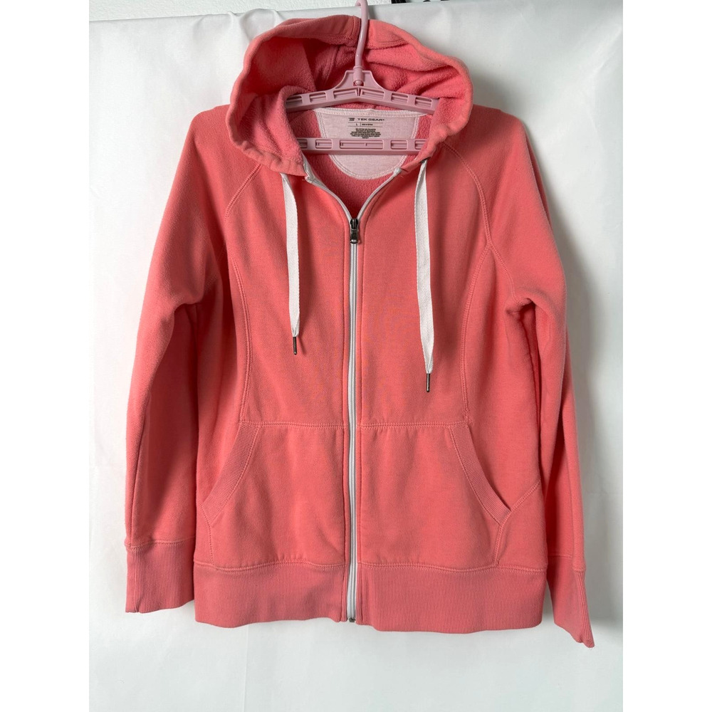 Tek Gear Casual Cotton Blend Full Zip Hooded Jacket Size Large Orange
